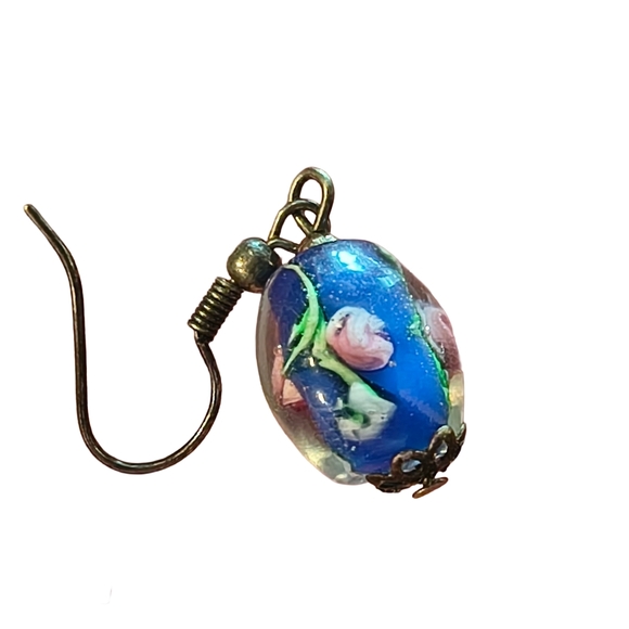 Floral Blue Drop Earrings - Picture 3 of 3